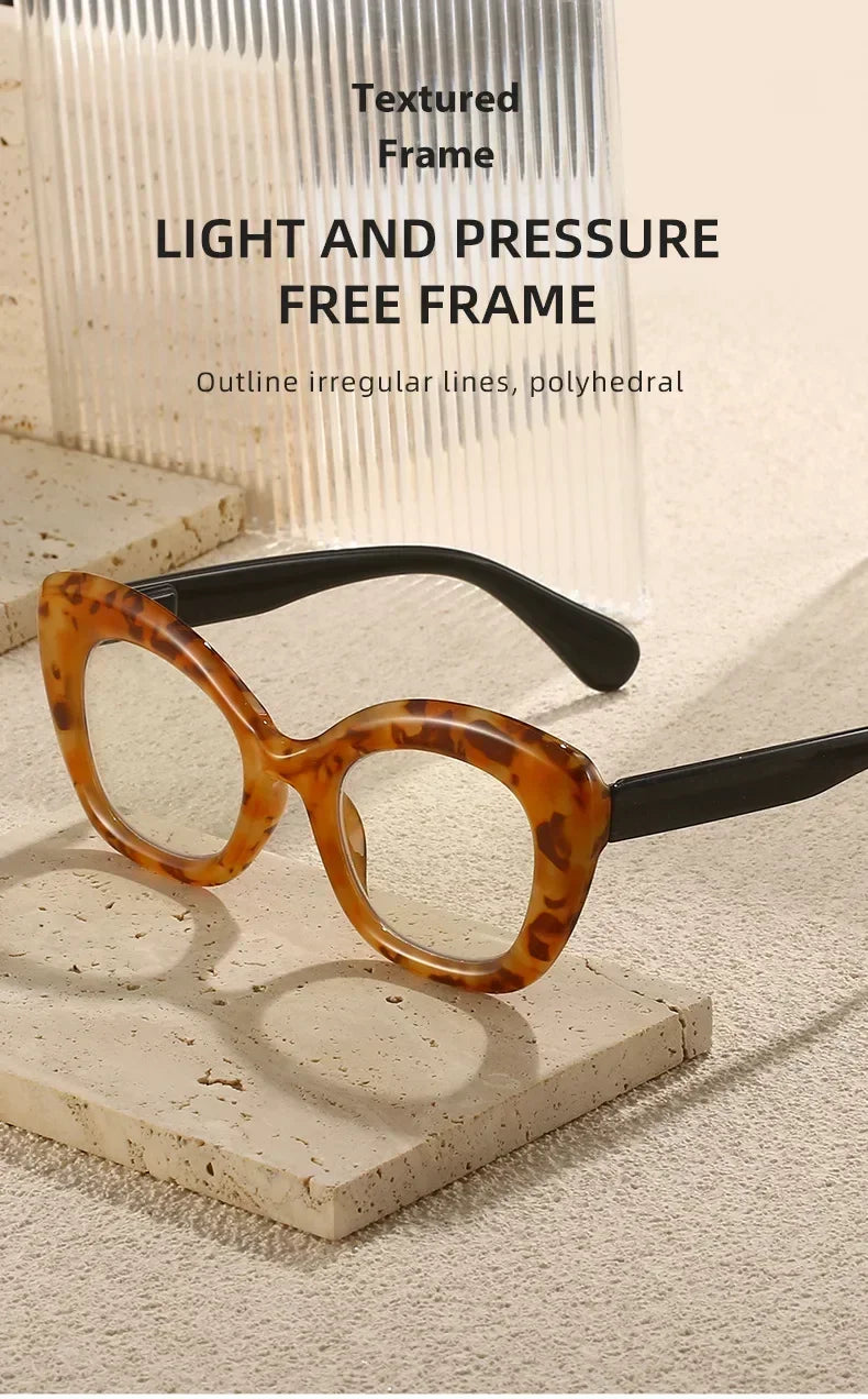Women Retro Large Frame Reading Glasses Men Anti-blue Fashion High-definition Presbyopia Eyewear Vintage Far Sighted Eyewear