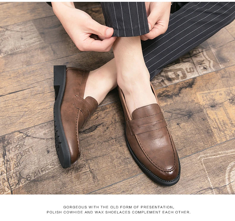 New soft leather breathable leather shoes men Europe station casual British style youth loafers with business bean shoes