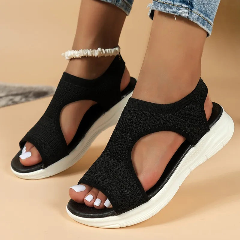 Women's Shoes 2025 Summer Comfortable Casual Sports Sandals Women's Beach Wedge Sandals Women's Mesh Knitted Roman Sandals
