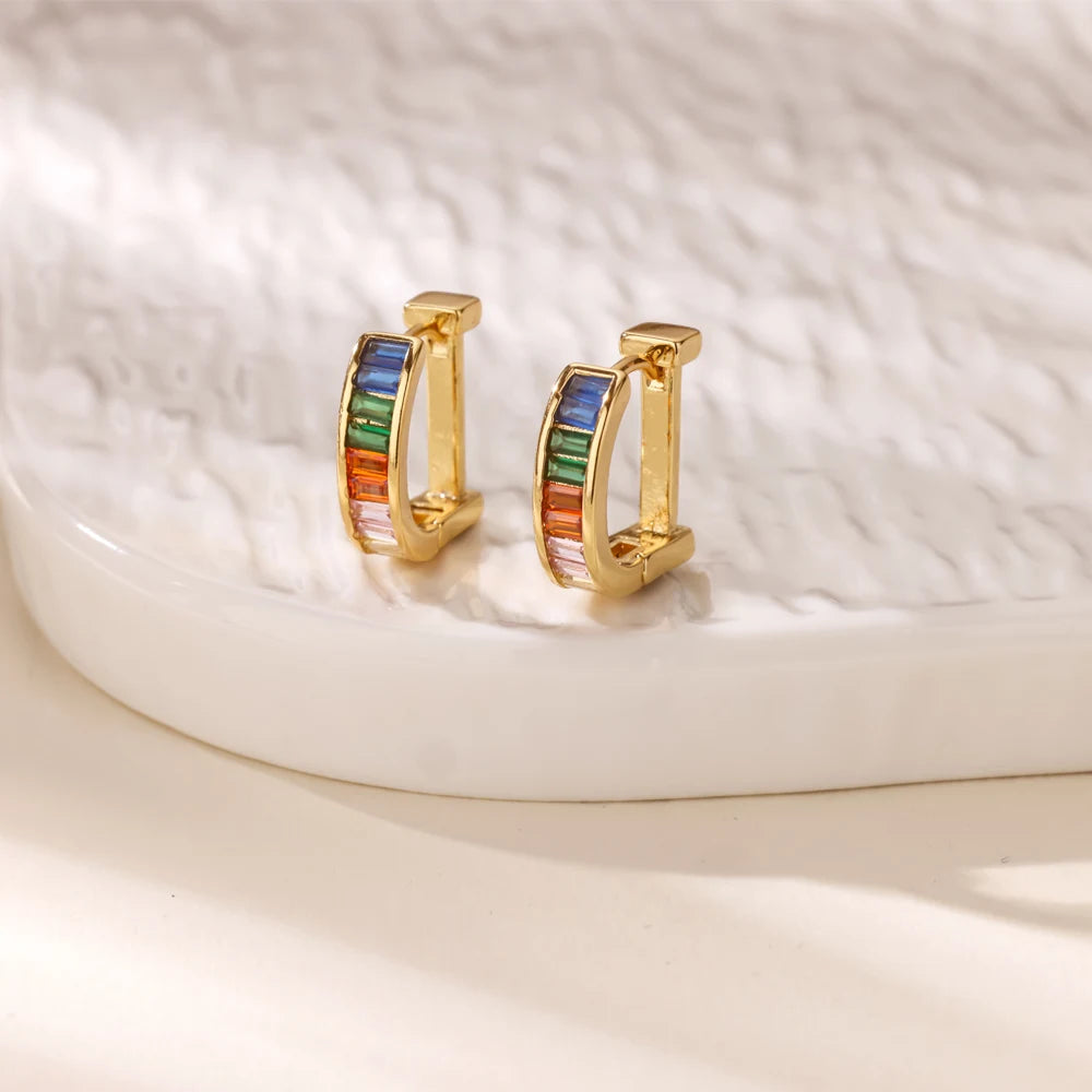 Cubic Zirconia Hoop Earrings For Women Luxury Crystal Zircon Gold Color Stainless Steel Earring Jewelry Wedding Party Gift