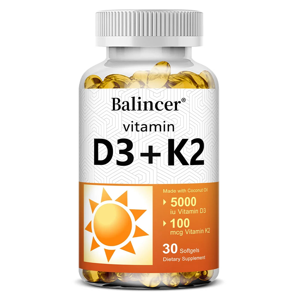 Vitamin D3 5000 IU & K2 MK7 100mcg, Infused with Virgin Coconut Oil,  2 in 1 Formula, Non-GMO | No Gluten