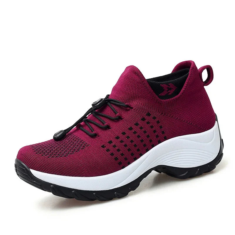 Women's Walking Shoes Fashion Sock Sneakers Mesh Breathe Comfortable Nursing Trainers Casual Platform Loafers Non-Slip Elevator
