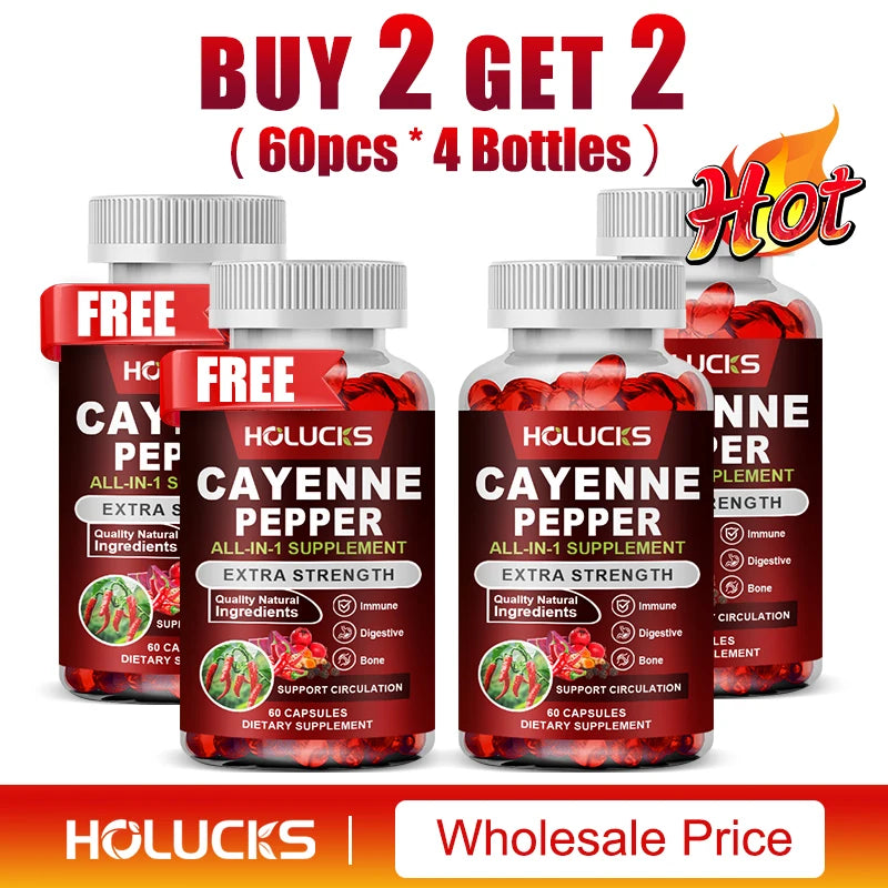 Cayenne Pepper Capsules, with Vitamin D3 K2, Blood Circulation, Promote Digestion, Boost Metabolism, Support Joint, Bone Health