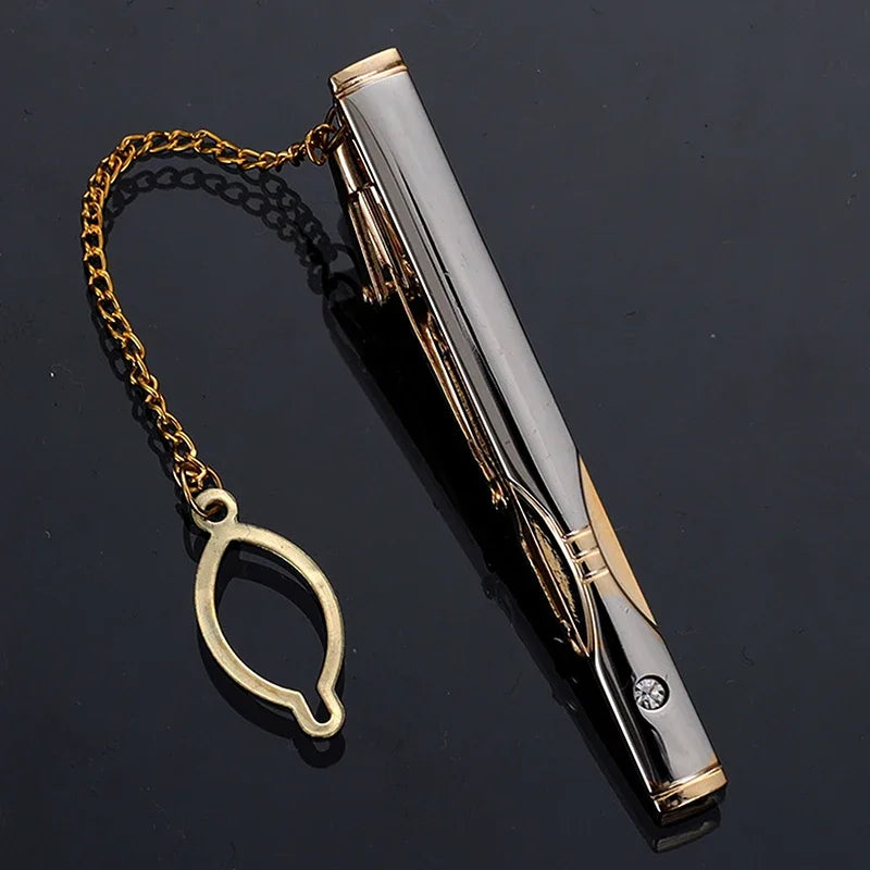 Men's Gold-Tone Tie Bar with Detachable Chain - Elegant Tie Clip for Weddings and Formal Attire