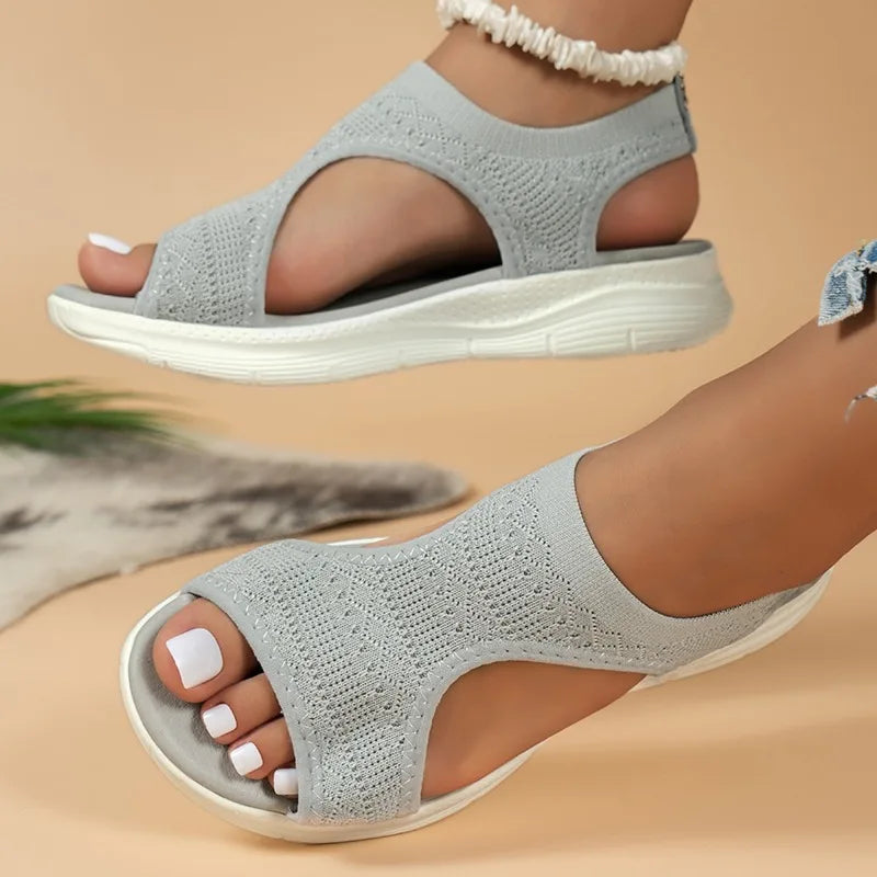 Women's Shoes 2025 Summer Comfortable Casual Sports Sandals Women's Beach Wedge Sandals Women's Mesh Knitted Roman Sandals