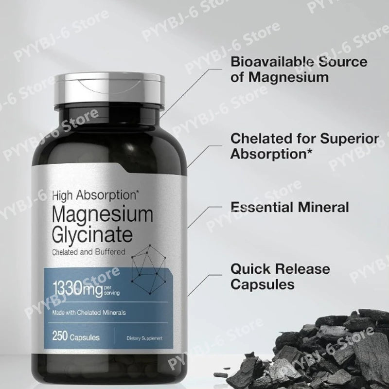 Magnesium Glycinate 1330mg (Elemental Magnesium) 250 Capsules Chelated Buffered Minerals Non-GMO Gluten Free Dietary Supplement