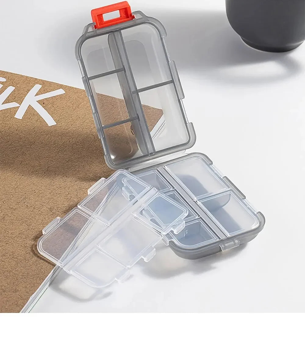 Convenient Travel Pill Organizer Dispenser Portable Pocket Pharmacy Medicine Box Small Case 10 Grids Storage Vitamin Fish Oil