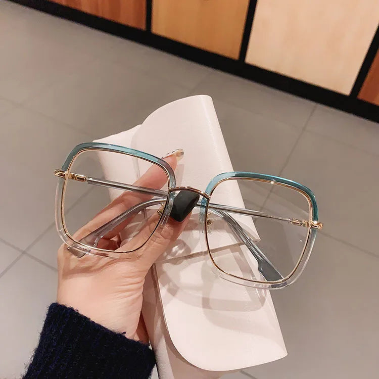 Fashion Blue Light Blocking Myopia Glasses 0 TO -6 Unisex Clear Lens Computer Goggles Ovesized Square Women's Spectacle Frames