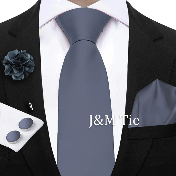 Mens Ties Solid NeckTie Pocket Square Brooch Set Men's Wedding Pink Blue Purple Tie Suit Accessories Fit Group Holiday Party