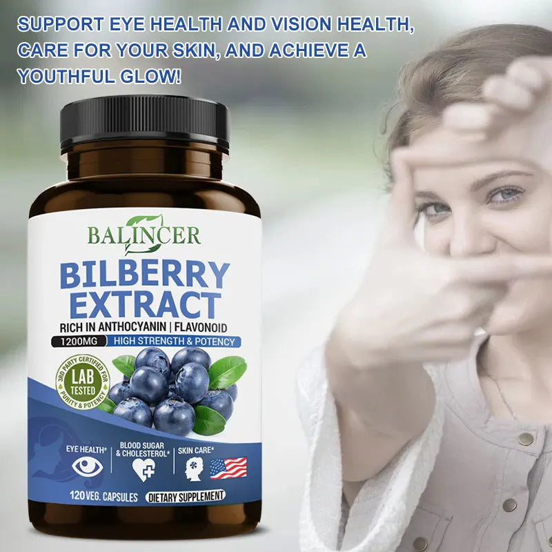 Bilberry Extract Supplements - Rich in Antioxidants, Promote Vision Health and Protect Eyes, Promote Brain Health