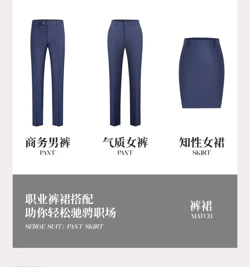 Men's Formal Business Suit Set Black Grey Blue Blazer Pants 2 Piece Work Wear For Office Sales Property 4S Store Staff