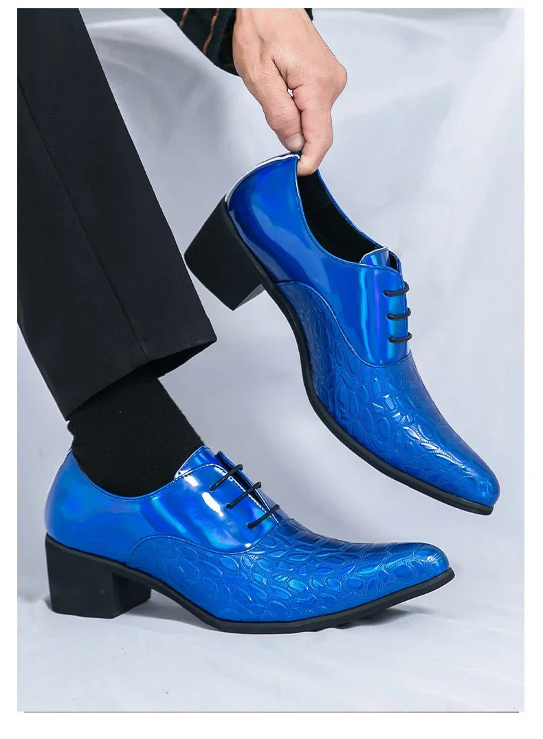 Luxury Multiple Colors High Heel Men's Shoes Fashion Moccasin Man Wedding Shoes Groom Designer Pointed Toe Leather Dress Oxfords