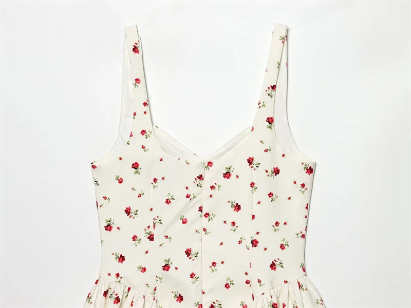 Women's Dress 2026 New Fashion Spring Summer Sleeveless Floral Print Puffy Dress for Women Elegant Chic Female Dress