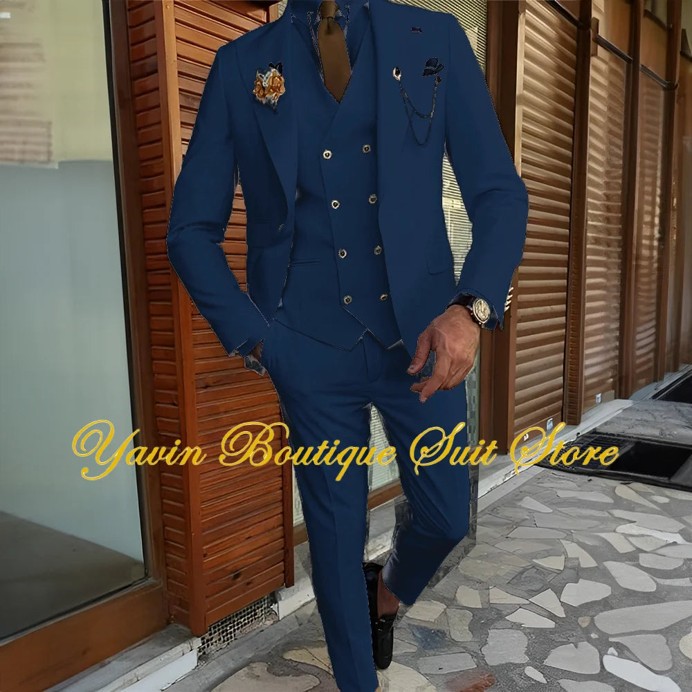 Men's Suit 3-piece Formal Blazer Pants Vest Wedding Groom Tuxedo Customized Elegant Men's Suits