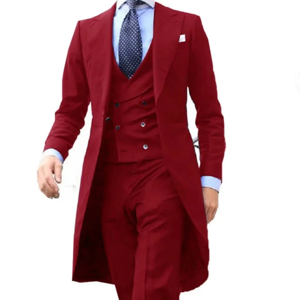 Suits for Men Peak Lapel Long Tail Coat 3 Pieces Blazer Vest and Pants Set Formal  Wedding Dresses Ceremony Evening Party