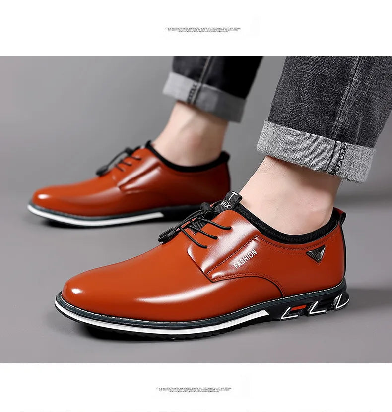 New Business Casual Shoes for Men Lace Up Formal Shoes for Male Black Leather Oxfords Plus Size Wedding Party Office Dress Shoes