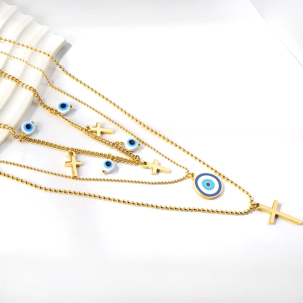Classic Cross Pendant Necklaces For Women Girls Fashion Gold Plated Stainless Steel O Chain Collares Para Mujer Jewelry Gifts