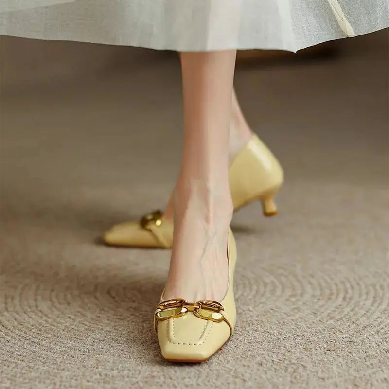 White Shoes For Women 2025 Yellow Ladies Summer Footwear Low Heel Elegant Luxury Leather Casual Black Office 39 Dress Trend A E