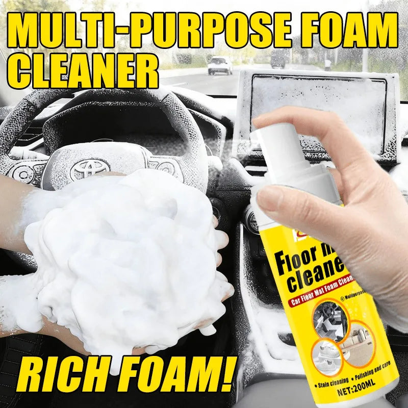 Foam Cleaning Spray (Multi-Purpose): Car Carpets/Plastic/Seats Clean,Stain Remover + Shine,Quick/Easy,Portable,Home/Car Solution