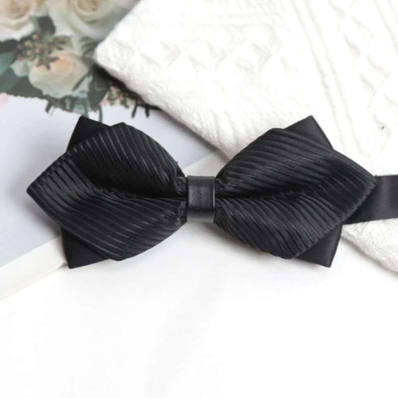 Mens Ties Solid Color Black Bowtie for Men British Style Double-layered Bowknot Wedding Party Butterfly Cravat Accessories Gifts