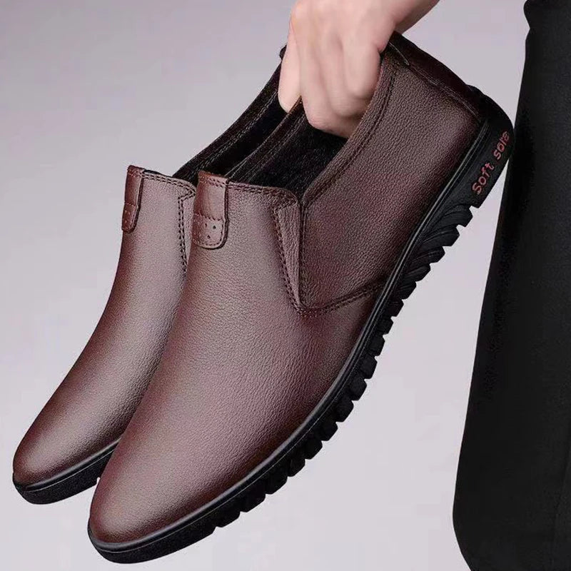 Men's Casual Business Leather Shoes Fashion Soft Bottom Oxfords Male Wedding Party Office Business Shoes Slip-on Outdoor Flats