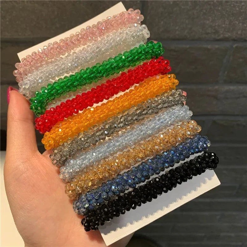 Crystal Beads Hair Ties for Women Vintage Ponytail Scrunchies Elastic Hair Bands Glass Beaded Rubber Hair Rope Accessories