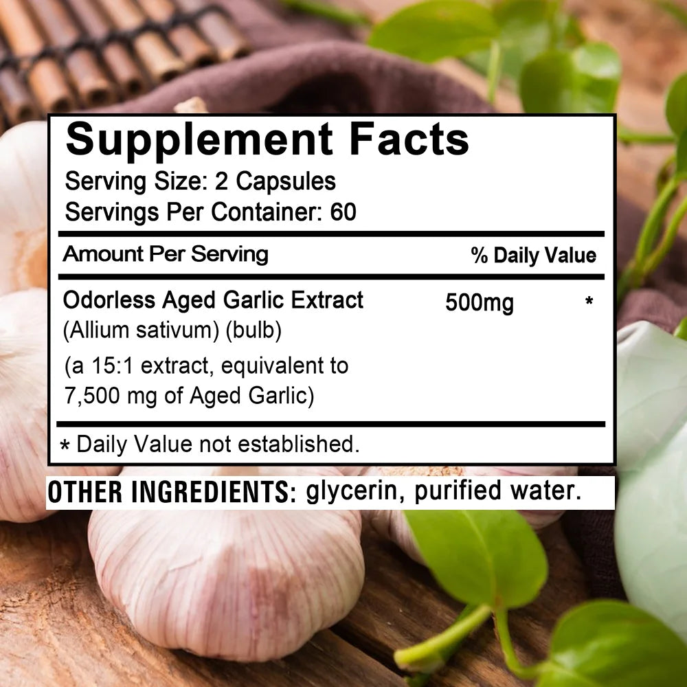 Odorless Aged Garlic Extract Capsules - Balance Cholesterol Levels, Support Heart and Cardiovascular Health