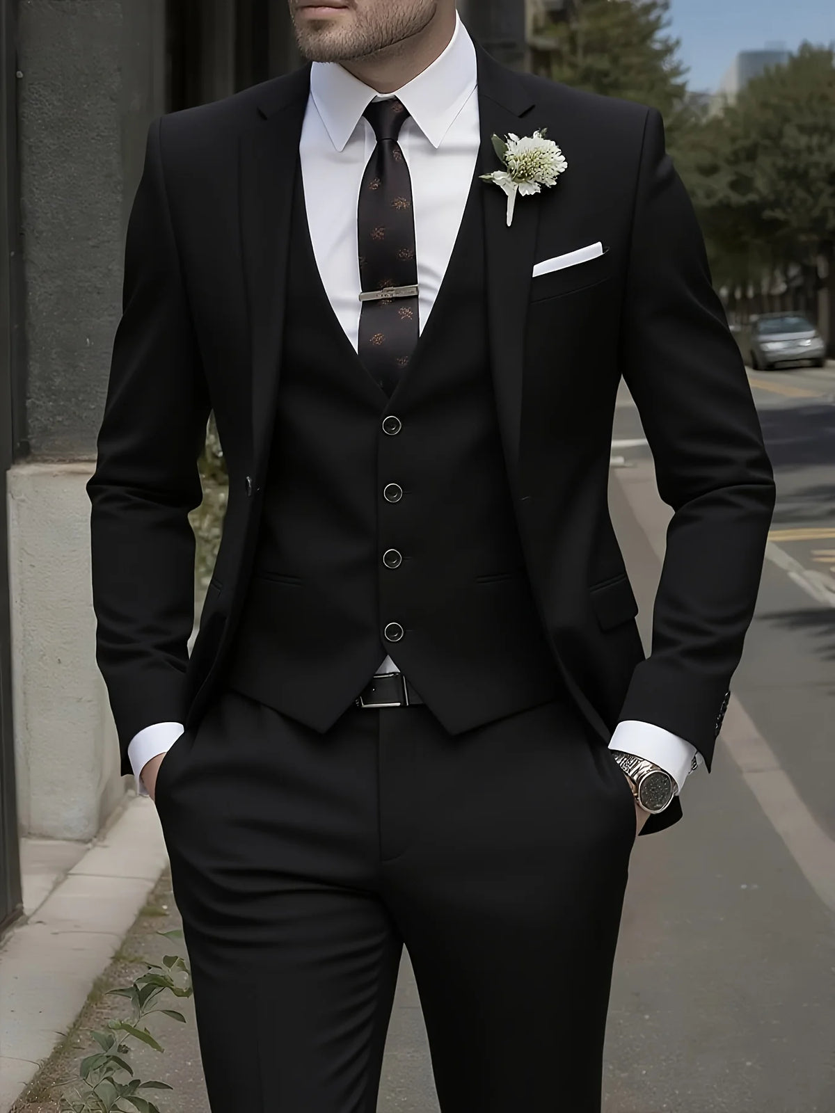 Men's 3-piece suit, green fruit collar, large suit, suit pants, formal tie, wedding dress, vest, work uniform, holiday gift.