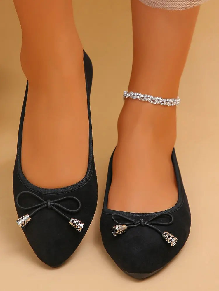 Women's Elegant Pointed Toe Ballet Flats with Bowknot Decor Slip-On Dress Shoes for Office Wedding Party Daily Casual Footwear
