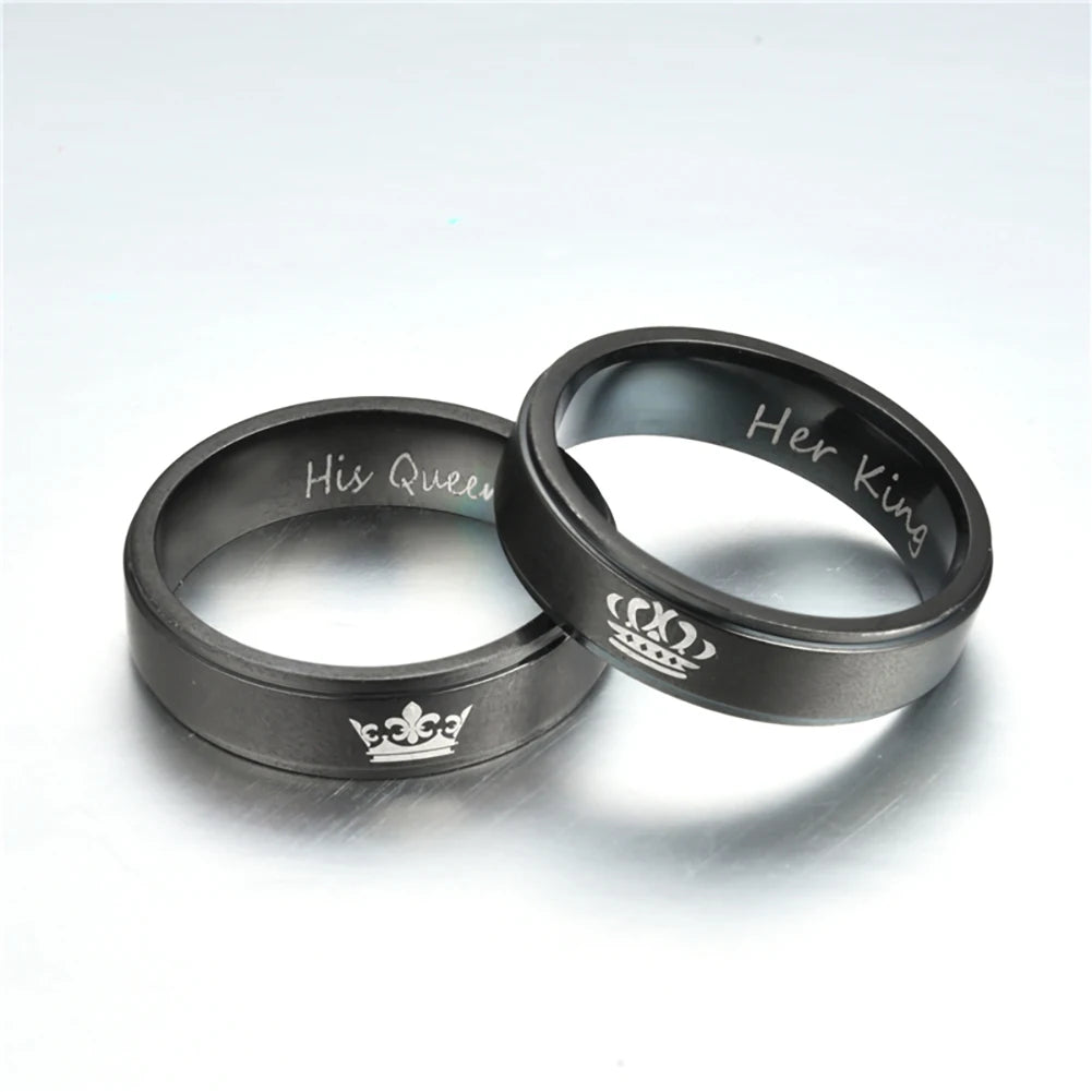 6mm Fashion Stainless Steel Ring His Queen Her King Couple Black Crown Couple Jewelry Anniversary Valentine's Day Gifts