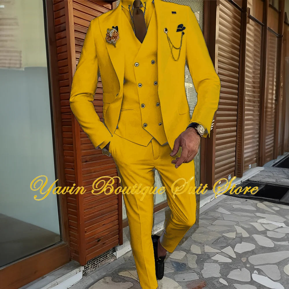 Men's Suit 3-piece Formal Blazer Pants Vest Wedding Groom Tuxedo Customized Elegant Men's Suits