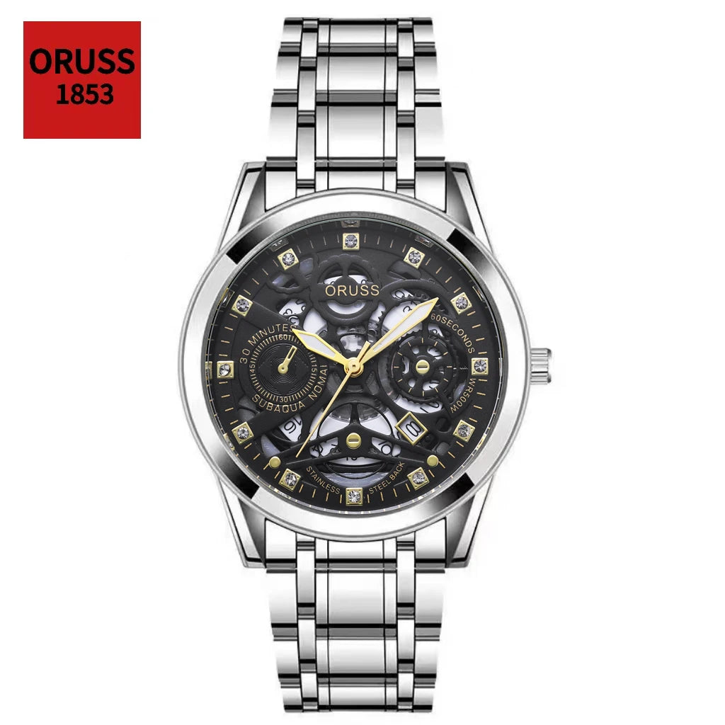 High-end personalized watches; fashionable stainless steel straps; durable and waterproof; hollow gear style; cool and trendy.