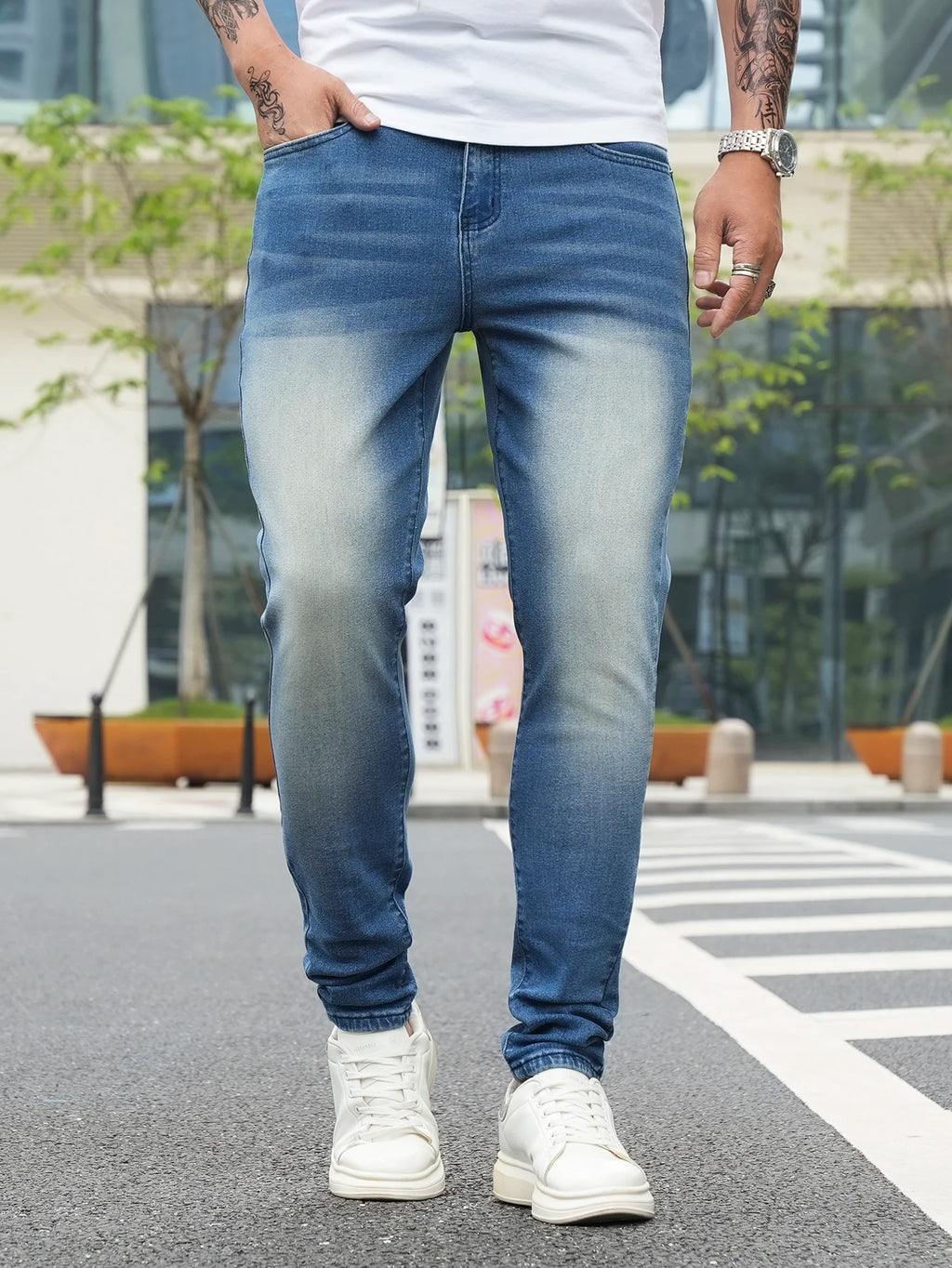 Jeans Pants Clothing Denim Trousers Men's Summer Lightweight Skinny Gradient Wash Stretch Denim Jeans for Male