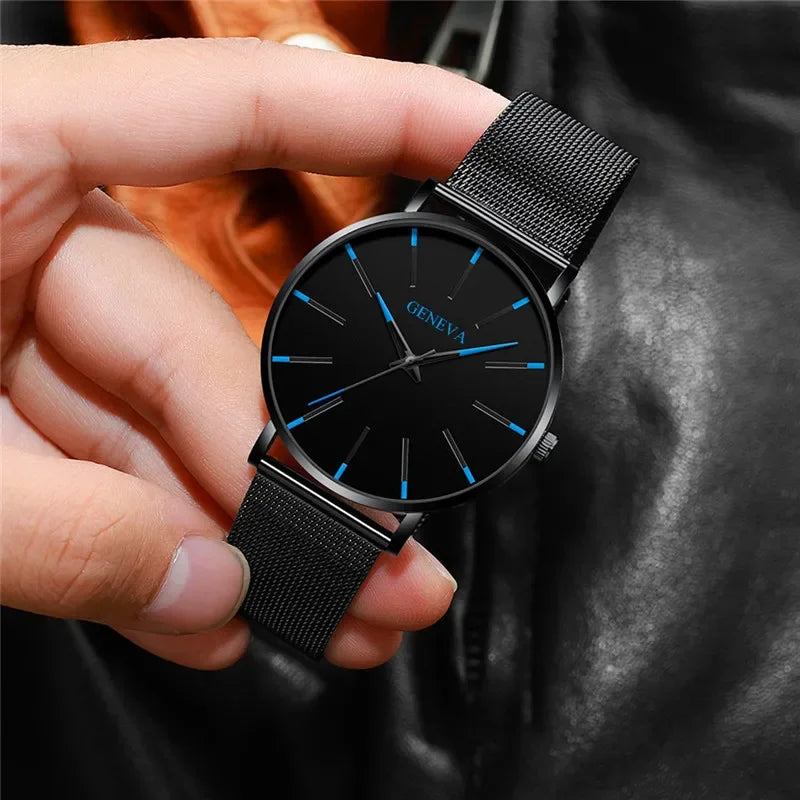 Fashion Men Business Watches Simple Ultra Thin Mesh Belt Male's Analog Quartz Wristwatch Reloj Hombre