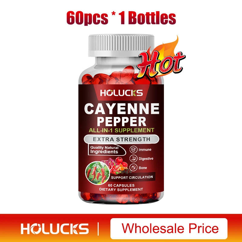 Cayenne Pepper Capsules, with Vitamin D3 K2, Blood Circulation, Promote Digestion, Boost Metabolism, Support Joint, Bone Health