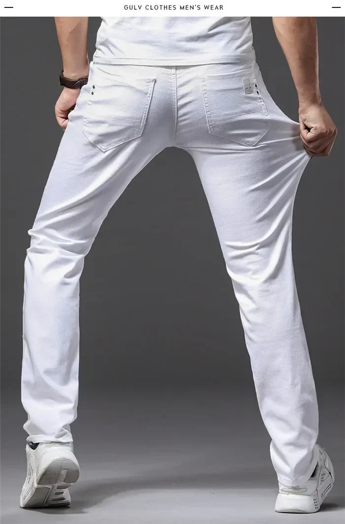 Men's White Jeans Fashion Casual Classic Style Slim Trousers Comfortable Soft Male Trendy Brand Stretch Pants Four Seasons Y2K