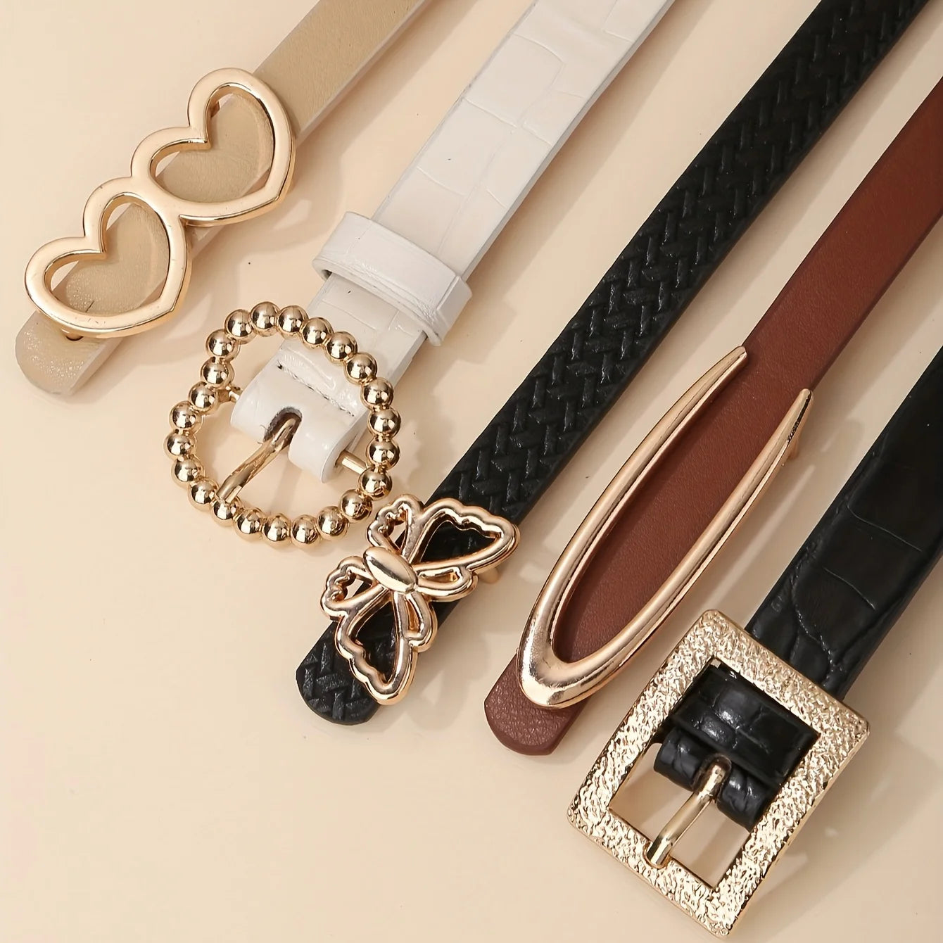 5pcs/set Trendy Buckle Belts Vintage Solid Color PU Leather Belt Casual Jeans Pants Belt For Women