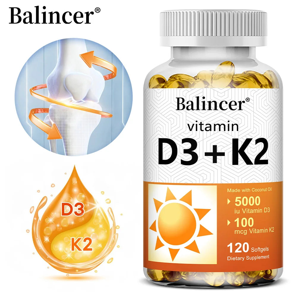 Vitamin D3 5000 IU & K2 MK7 100mcg, Infused with Virgin Coconut Oil,  2 in 1 Formula, Non-GMO | No Gluten