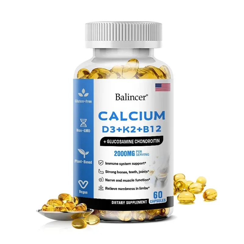 Calcium Vitamin D3 with B12, K2 - Supports Bones, Teeth, Heart and Immune System Function,Immune System Health
