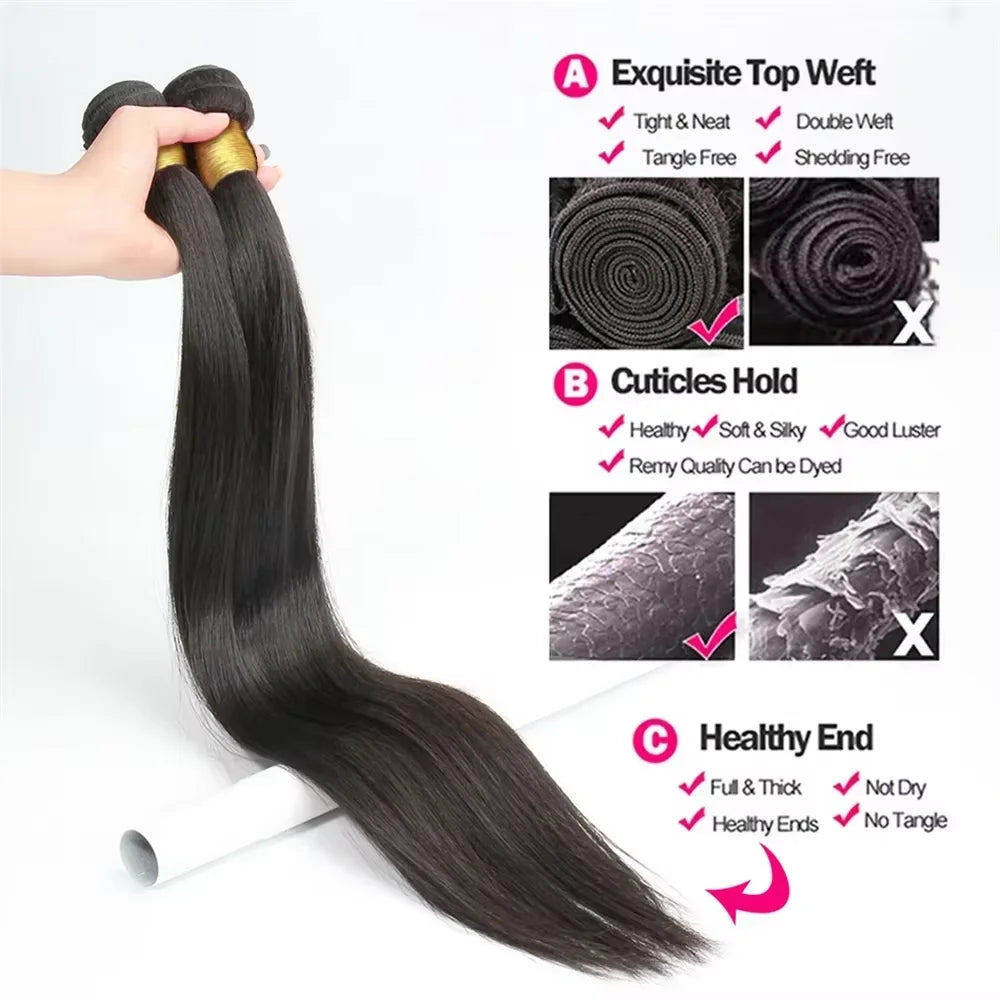 Straight Human Hair Bundles 100% Human Hair 32 40 Inch Bundles Human Hair Extensions Burmese Raw Human Hair 1/2/3/4 Bundles