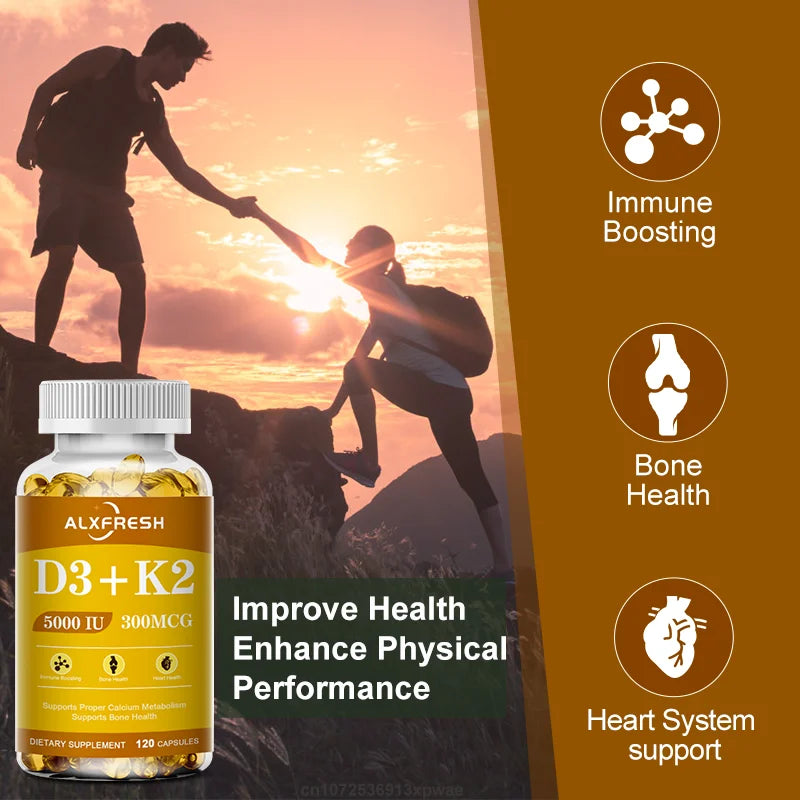 D3K2 Capsules Support Calcium Absorption Strengthen Bone and Teeth Health and Protect the Cardiovascular and Immune systems