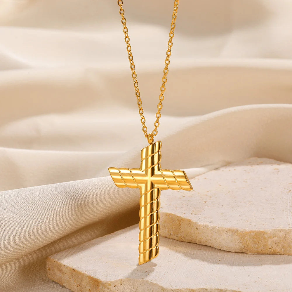 Cross Necklace For Women Classic Cross Collar Gold Color Egyptian Nile Ankh Choker Stainless Steel Chain Aesthetic Jewelry Gift