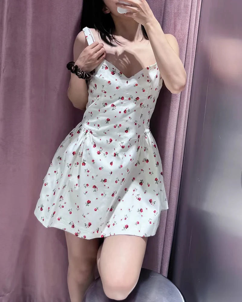 Women's Dress 2026 New Fashion Spring Summer Sleeveless Floral Print Puffy Dress for Women Elegant Chic Female Dress