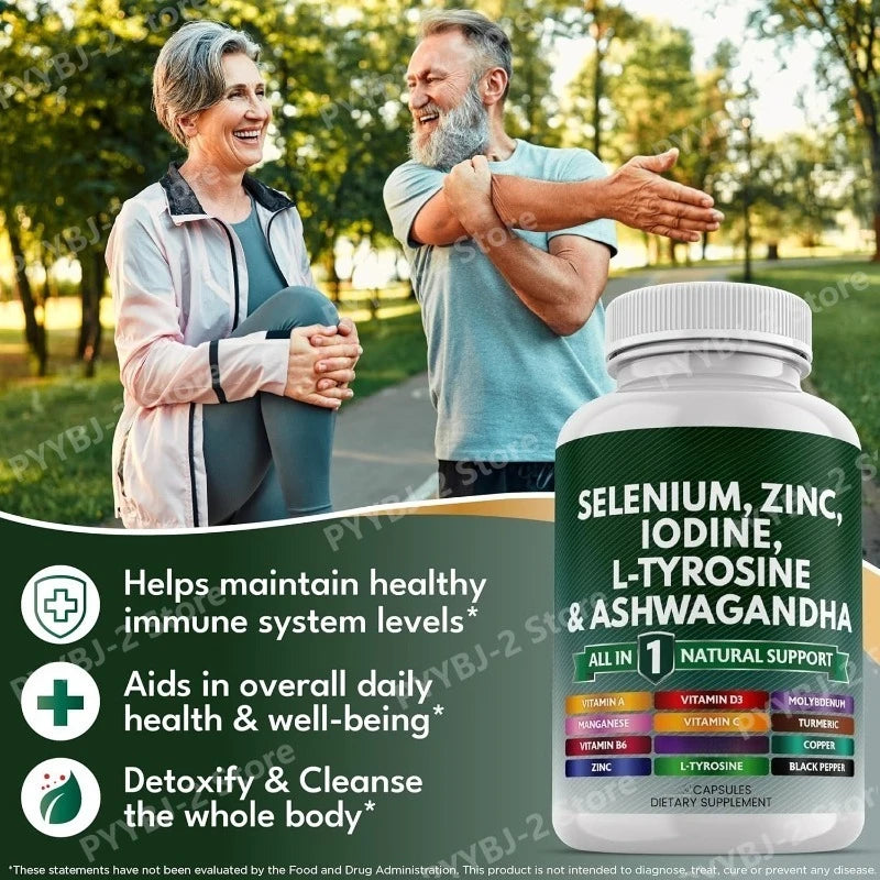 Multimineral Vitamin Capsules with Selenium Zinc Iodine L-TyrosineTurmeric Silica Supplement Daily Nutrition Support 120 Count