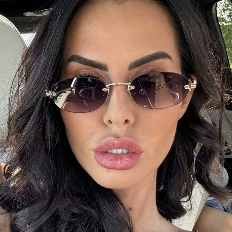 New Fashionable Oval Frameless Sunglasses UV400 UV Protection Glasses Fashionable Street Style Outdoor Driving Travel Sunglasses