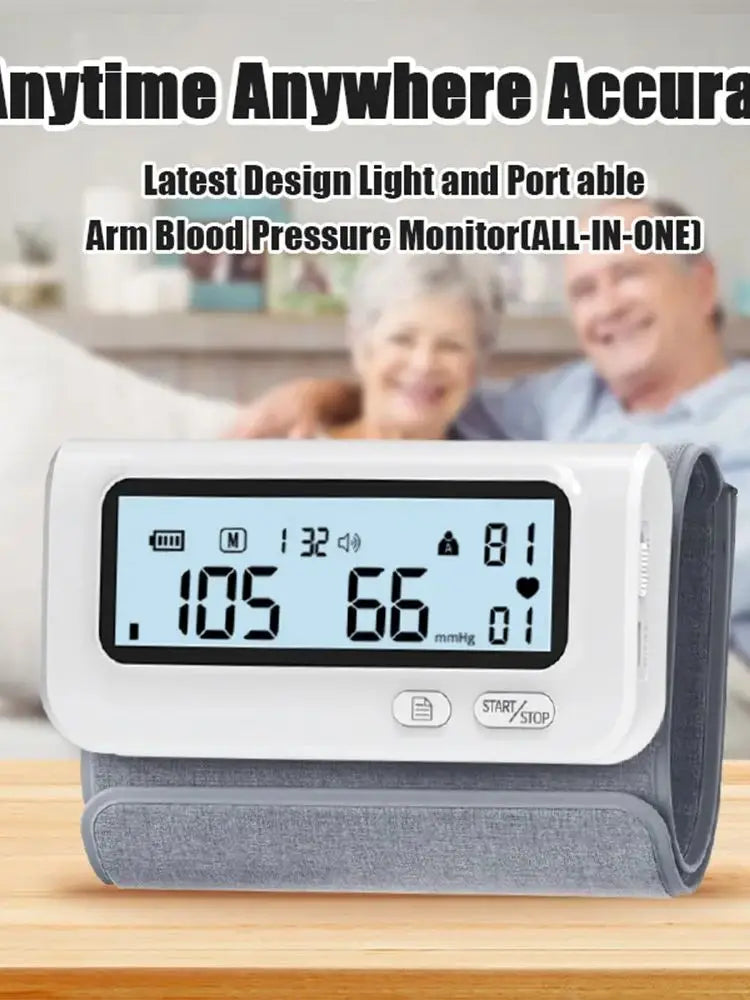 Blood Pressure Monitor, Attached Universal Upper Arm Cuff, Digital LCD Display, Charger Cable and Carrying Case Included