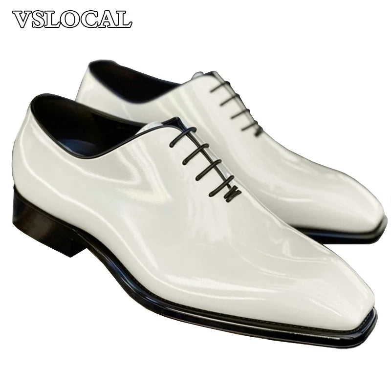 Luxury Men Oxford Shoes Lace Up Polishing Genuine Leather Casual Mens Dress Shoes White Wedding Banquet Party Shoes Man