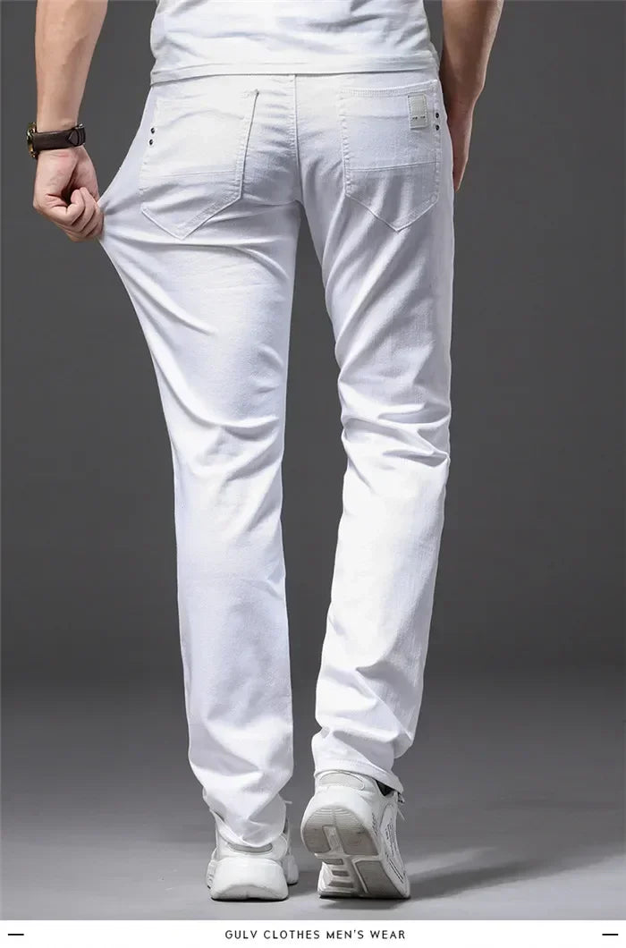 Men's White Jeans Fashion Casual Classic Style Slim Trousers Comfortable Soft Male Trendy Brand Stretch Pants Four Seasons Y2K