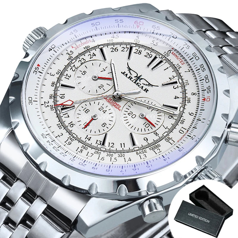 JARAGAR Sports Mens Watches Top Brand Luxury Automatic Mechanical Watch for Men Casual Leather Steel Strap Military Wristwatches