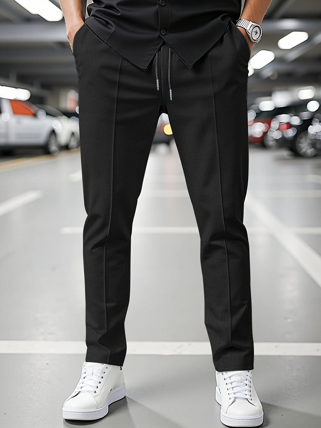 Men'S Summer Casual Loose Fit Pants Breathable Elastic Waist with Drawstring Mid-Rise Stylish and Trendy Everyday Comfort Pants